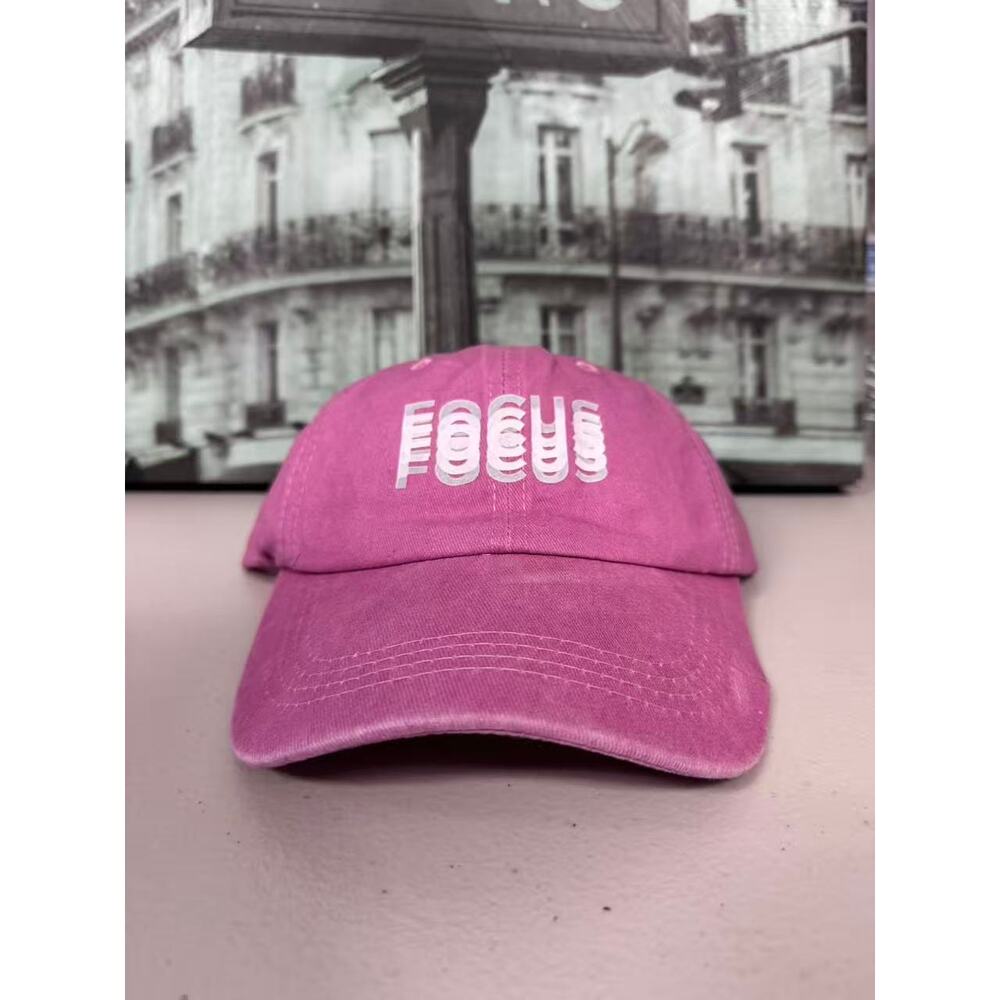 Washed Pink Distressed FOCUS Graphic Cotton Dad Hat